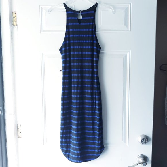 LNA Black Blue Striped Bodycon Midi Dress Sz S - Picture 4 of 9